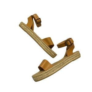 Soludos Tan Leather Flat Platform Espadrille Buckle Sandals Size 9 1/2